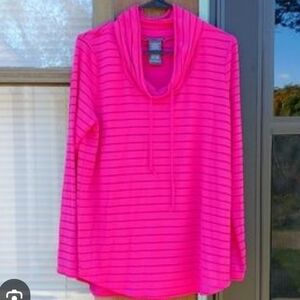 Chelsea & Theodore Top XXL 2XL Pink Striped Cowl Neck Built in Undershirt flowin